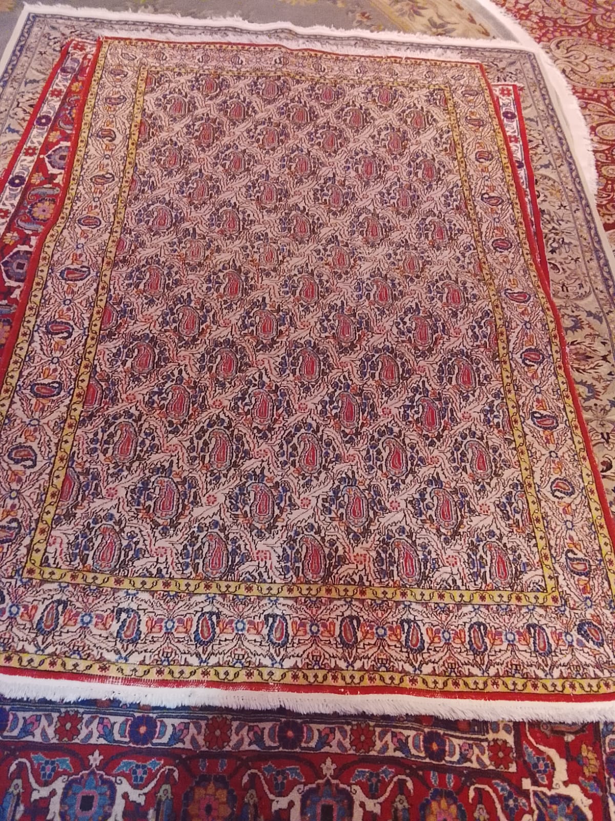 Dusty Rose Lattice Carpet, handmade Kashmiri carpet