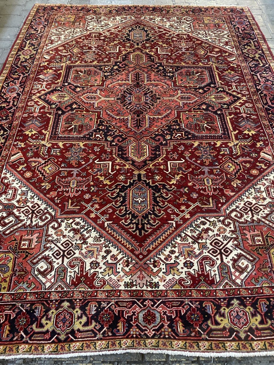 Ruby Ivory Herati Carpet, handmade Kashmiri carpet